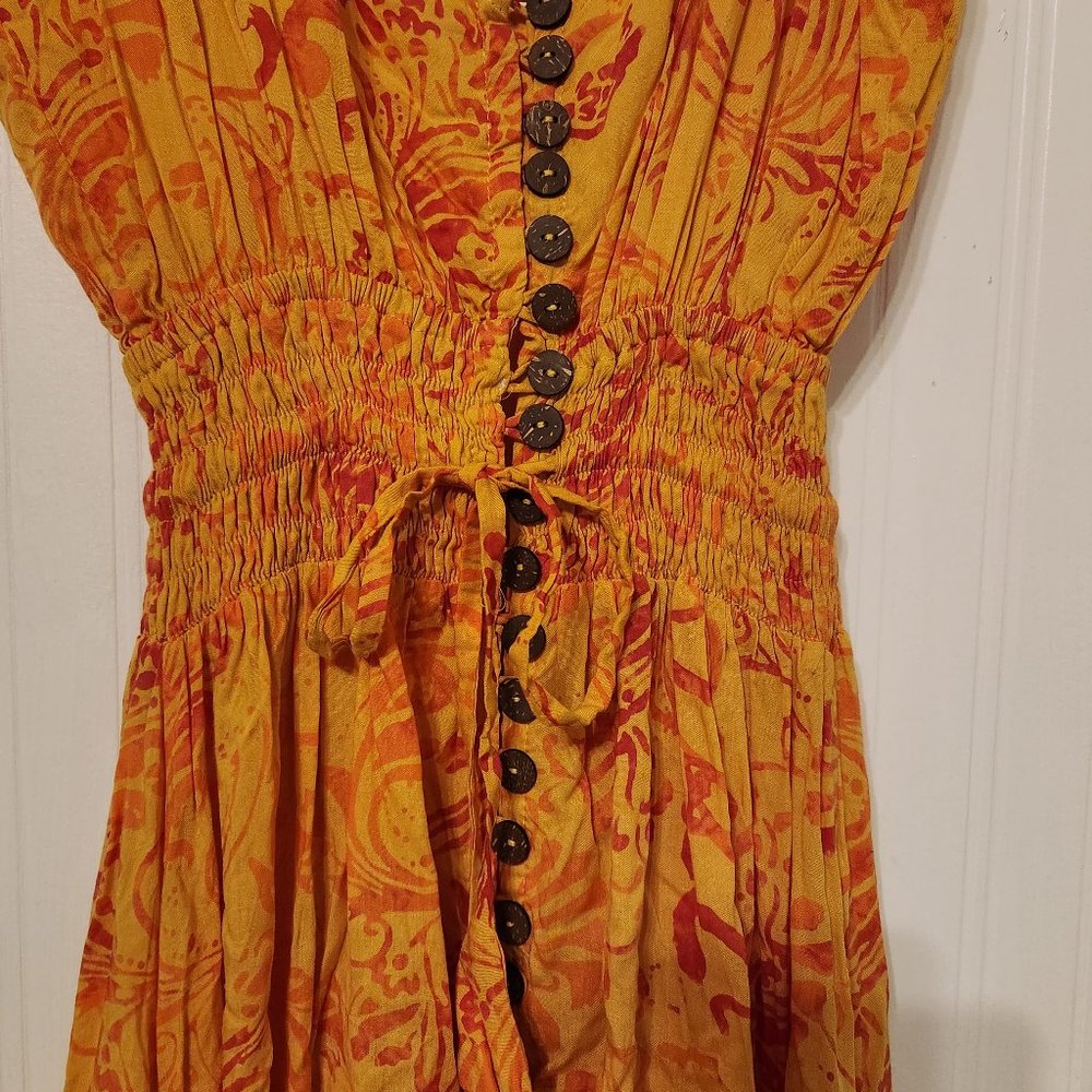 TIARE HAWAII Yellow Orange Button Front Open Back Hi Low Dress, Coverup -NWT - Picture 5 of 10